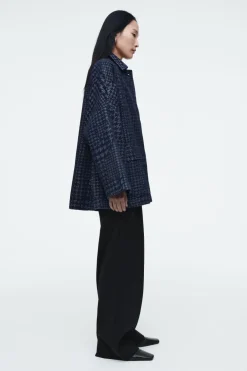 Hot COS HOUNDSTOOTH-JACQUARD DENIM JACKET BLUE