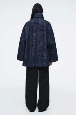 Hot COS HOUNDSTOOTH-JACQUARD DENIM JACKET BLUE