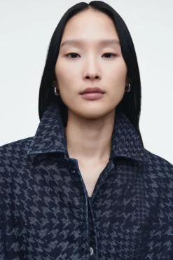 Hot COS HOUNDSTOOTH-JACQUARD DENIM JACKET BLUE