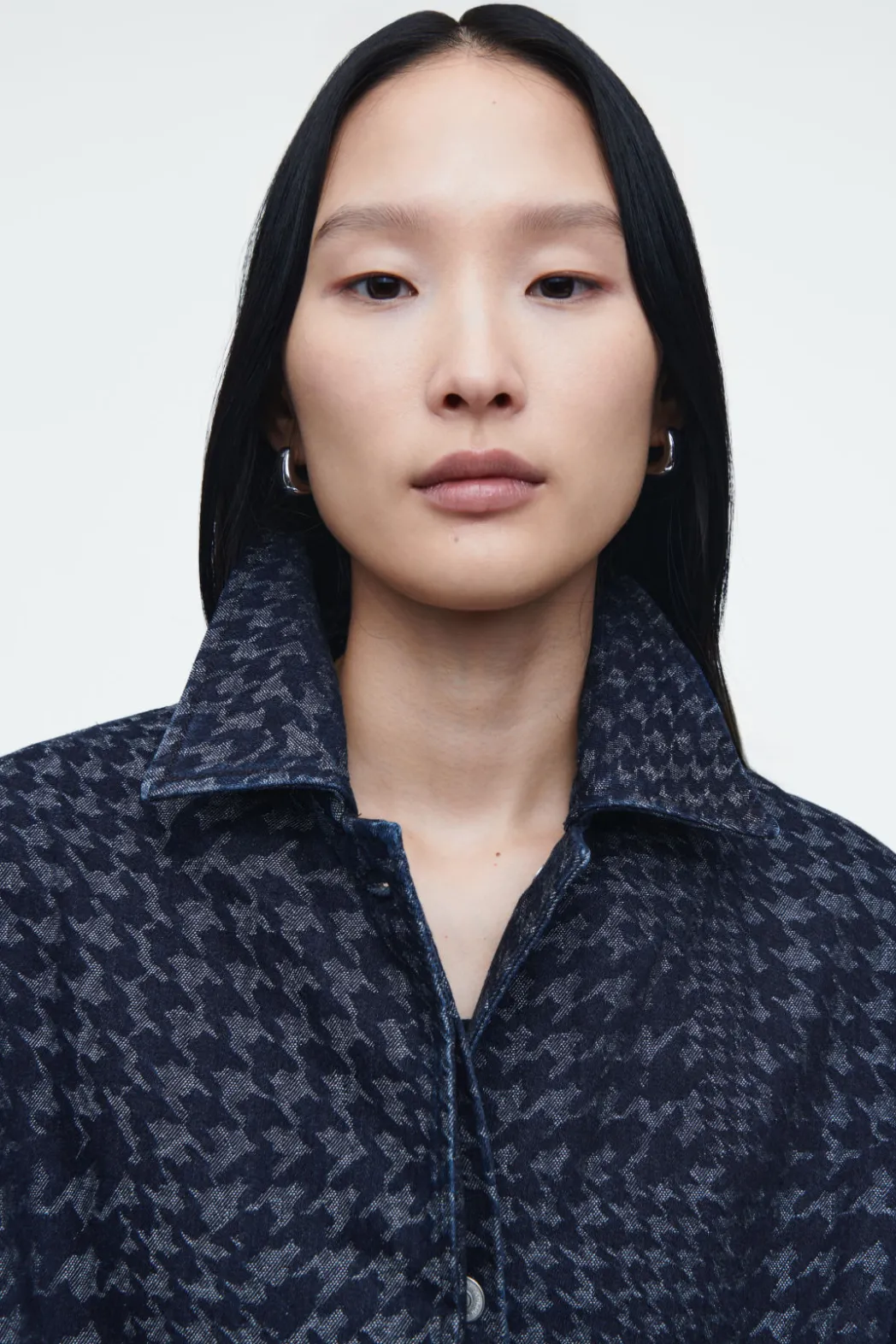Hot COS HOUNDSTOOTH-JACQUARD DENIM JACKET BLUE
