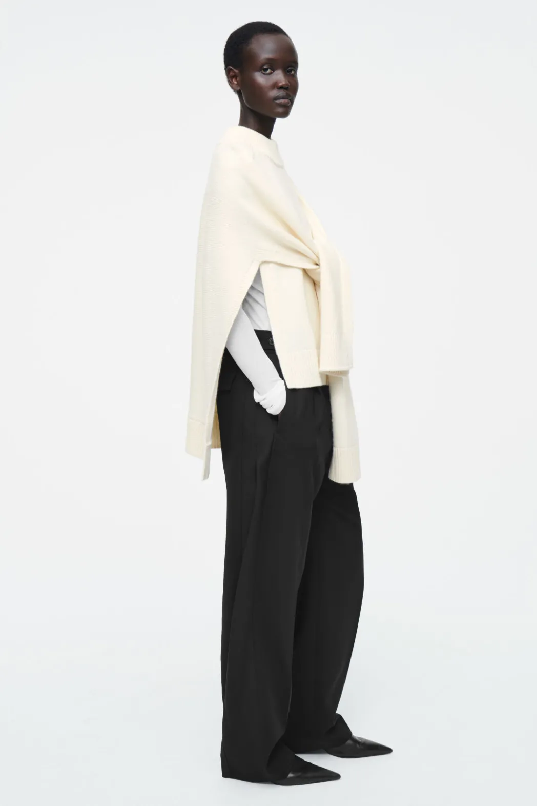 Hot COS HYBRID WOOL CAPE SWEATER IVORY
