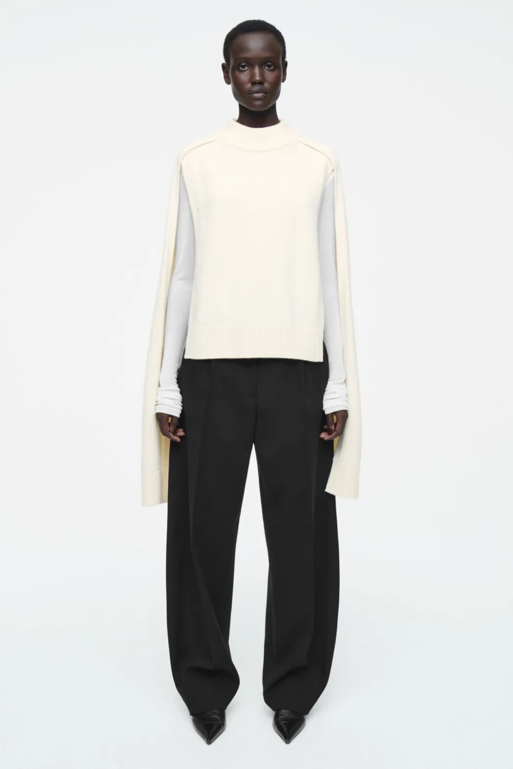 Hot COS HYBRID WOOL CAPE SWEATER IVORY
