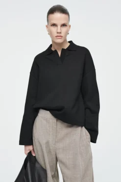 Outlet COS JERSEY RUGBY SHIRT BLACK