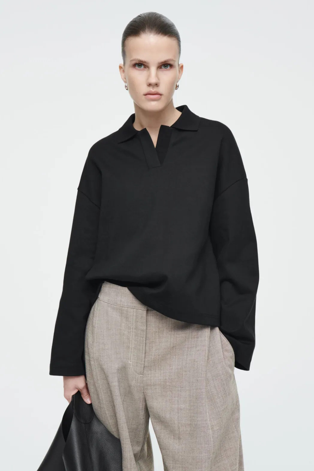 Outlet COS JERSEY RUGBY SHIRT BLACK