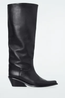 Online COS KNEE-HIGH LEATHER COWBOY BOOTS BLACK