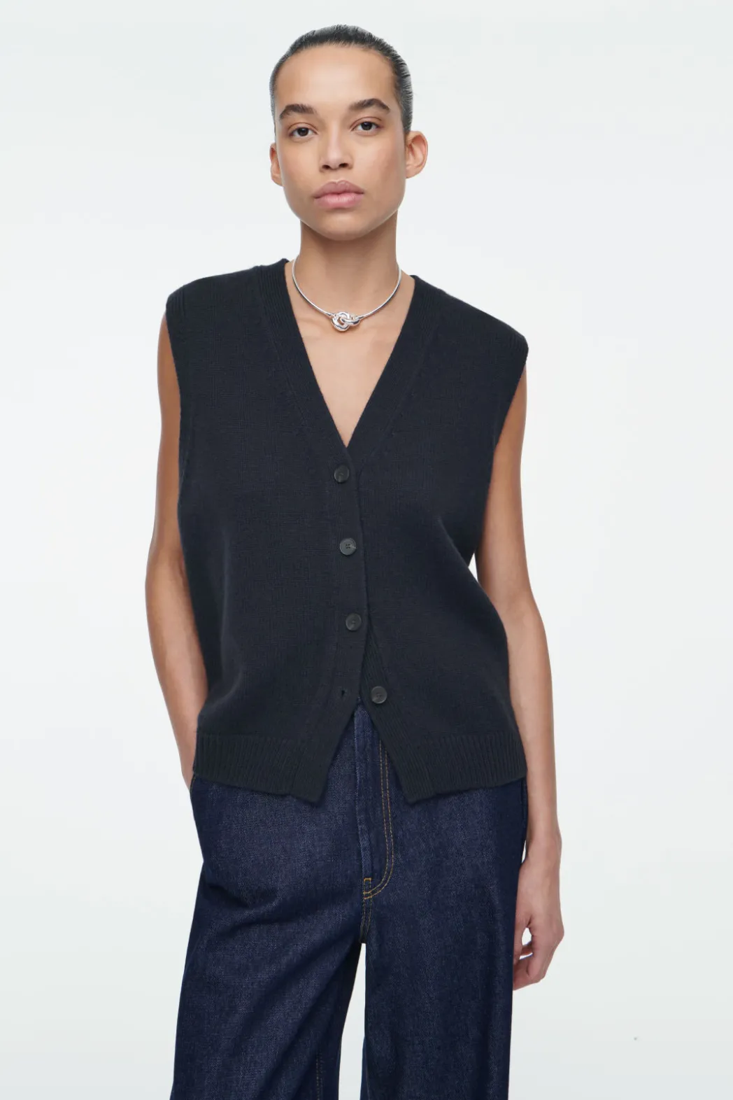 COS KNITTED CASHMERE-BLEND TANK NAVY