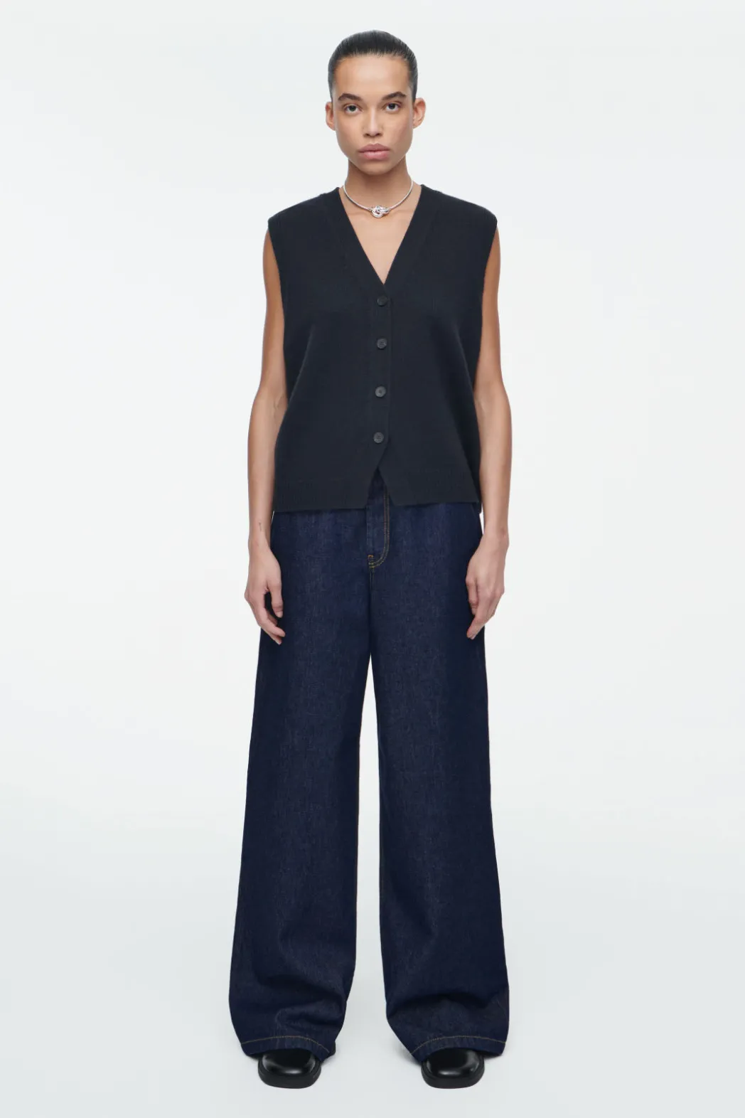 COS KNITTED CASHMERE-BLEND TANK NAVY