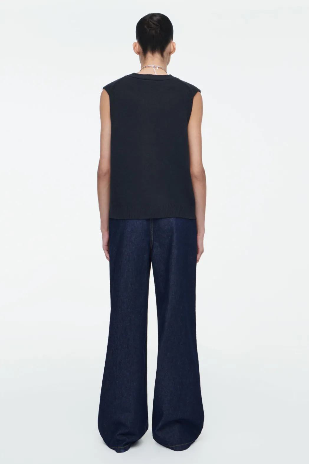 COS KNITTED CASHMERE-BLEND TANK NAVY