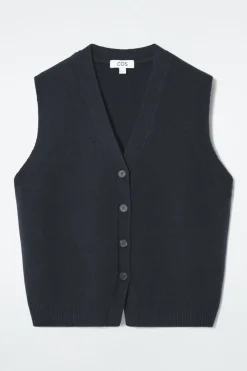 COS KNITTED CASHMERE-BLEND TANK NAVY