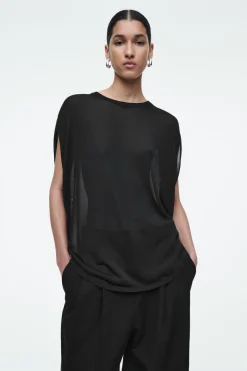 Sale COS KNITTED CIRCLE-CUT T-SHIRT BLACK