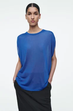 Best COS KNITTED CIRCLE-CUT T-SHIRT BLUE