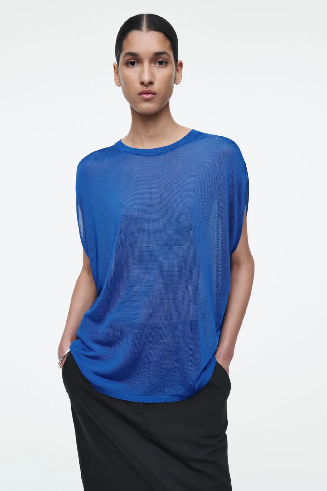 Best COS KNITTED CIRCLE-CUT T-SHIRT BLUE