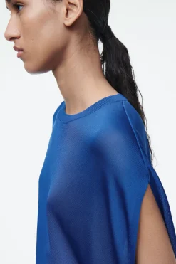 Best COS KNITTED CIRCLE-CUT T-SHIRT BLUE