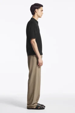 New COS KNITTED LINEN POLO SHIRT BLACK