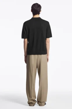 New COS KNITTED LINEN POLO SHIRT BLACK