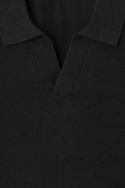New COS KNITTED LINEN POLO SHIRT BLACK