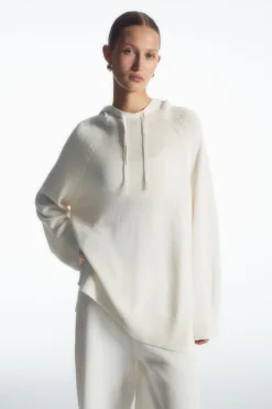 Sale COS KNITTED LINEN-BLEND HOODIE WHITE