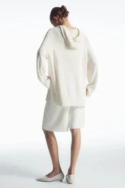 Sale COS KNITTED LINEN-BLEND HOODIE WHITE