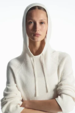 Sale COS KNITTED LINEN-BLEND HOODIE WHITE