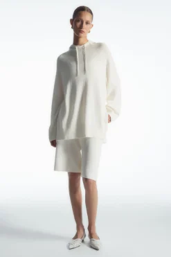 Sale COS KNITTED LINEN-BLEND HOODIE WHITE