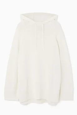 Sale COS KNITTED LINEN-BLEND HOODIE WHITE