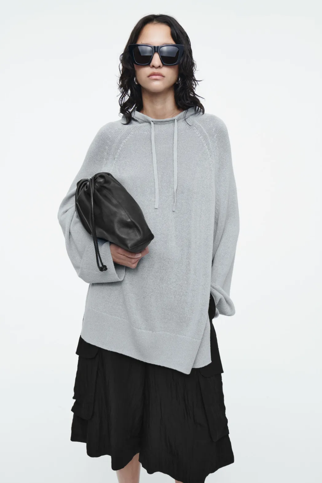 Sale COS KNITTED LINEN-BLEND HOODIE DUSTY BLUE