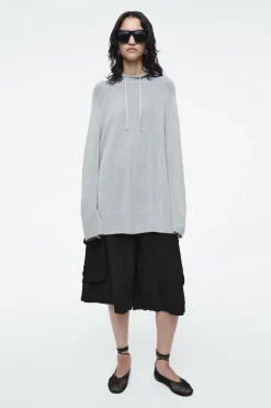 Sale COS KNITTED LINEN-BLEND HOODIE DUSTY BLUE