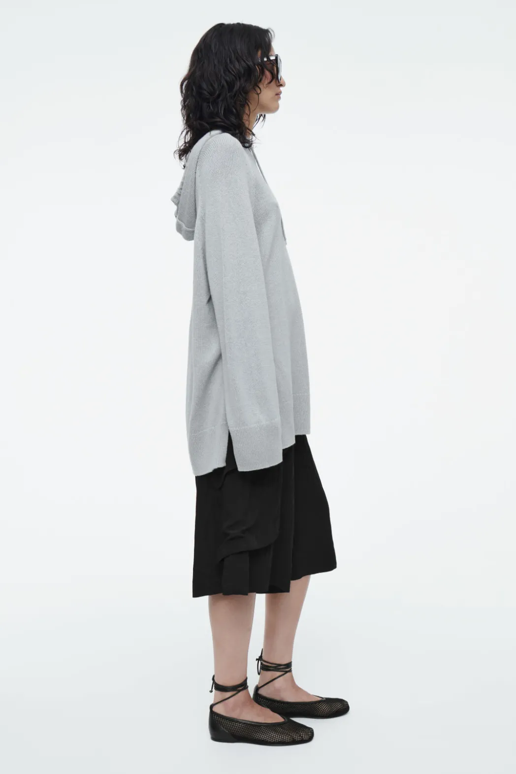 Sale COS KNITTED LINEN-BLEND HOODIE DUSTY BLUE