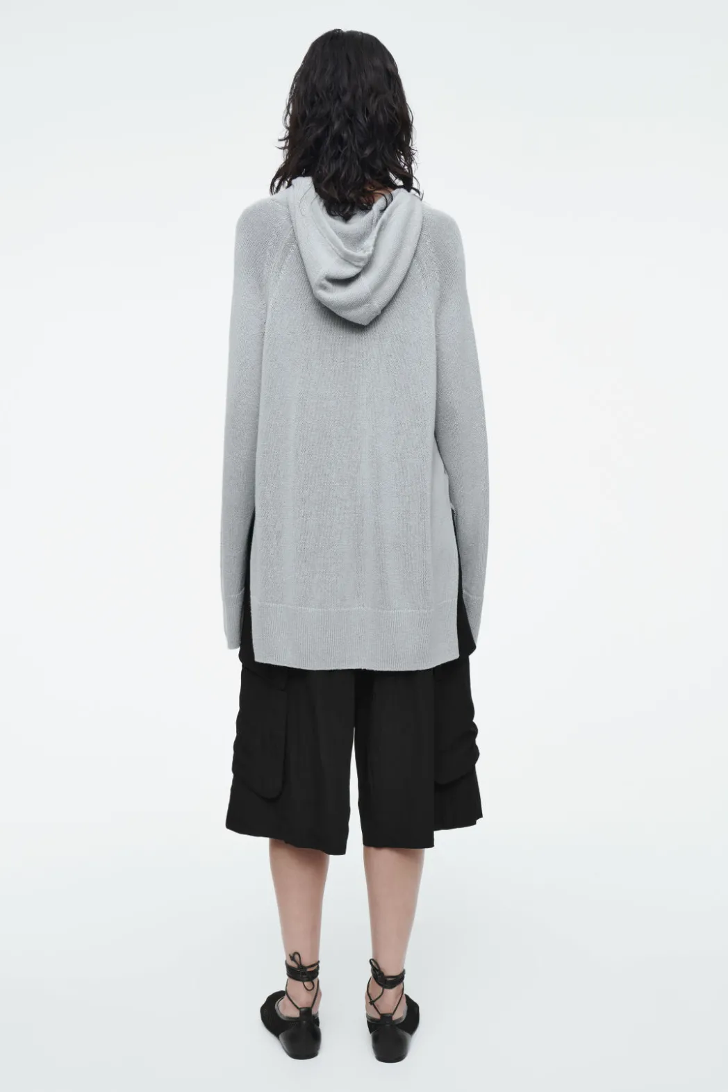 Sale COS KNITTED LINEN-BLEND HOODIE DUSTY BLUE