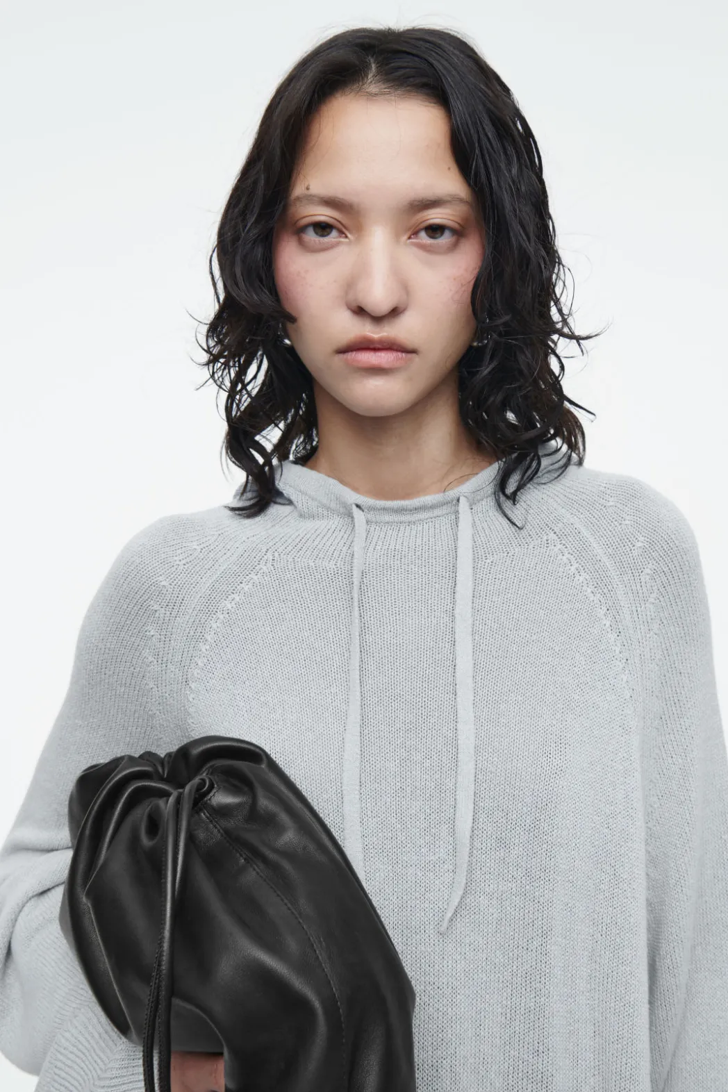 Sale COS KNITTED LINEN-BLEND HOODIE DUSTY BLUE