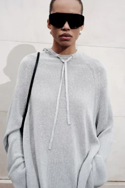Sale COS KNITTED LINEN-BLEND HOODIE DUSTY BLUE