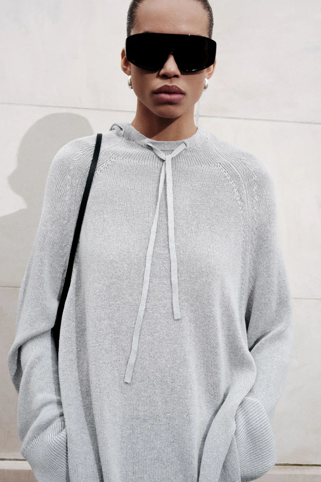 Sale COS KNITTED LINEN-BLEND HOODIE DUSTY BLUE
