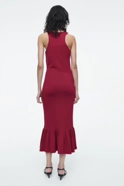 Best COS KNITTED RUFFLED-HEM MIDI DRESS DARK RED