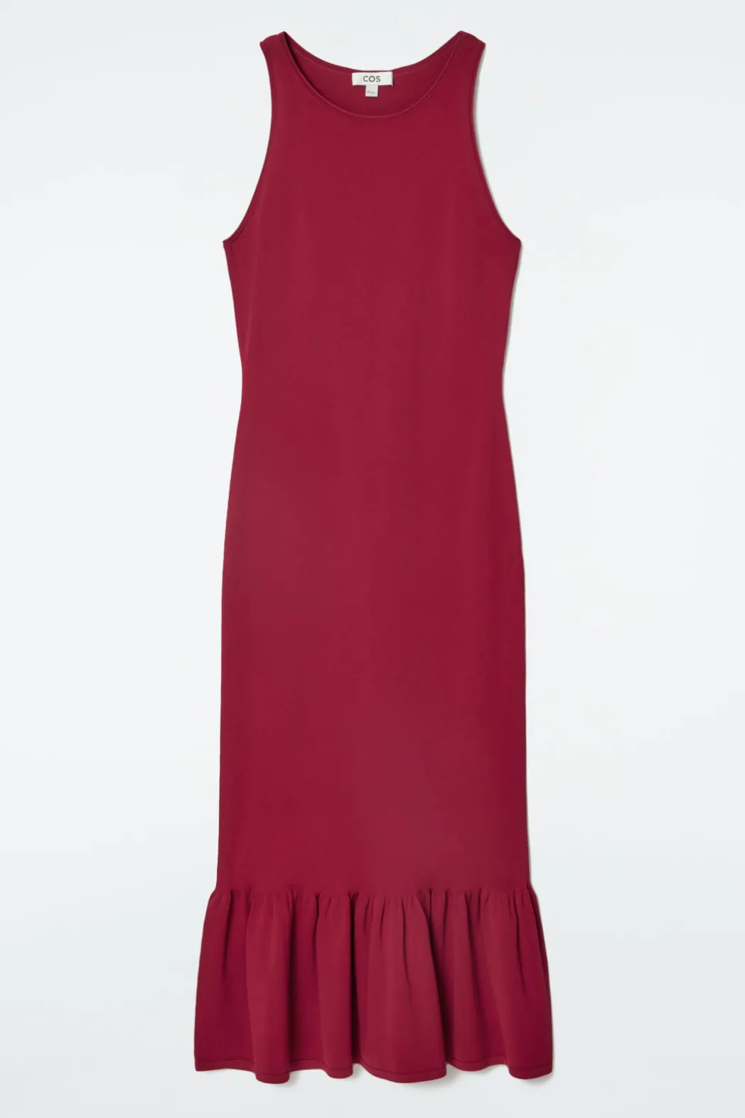 Best COS KNITTED RUFFLED-HEM MIDI DRESS DARK RED