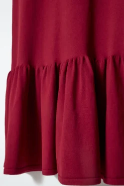 Best COS KNITTED RUFFLED-HEM MIDI DRESS DARK RED
