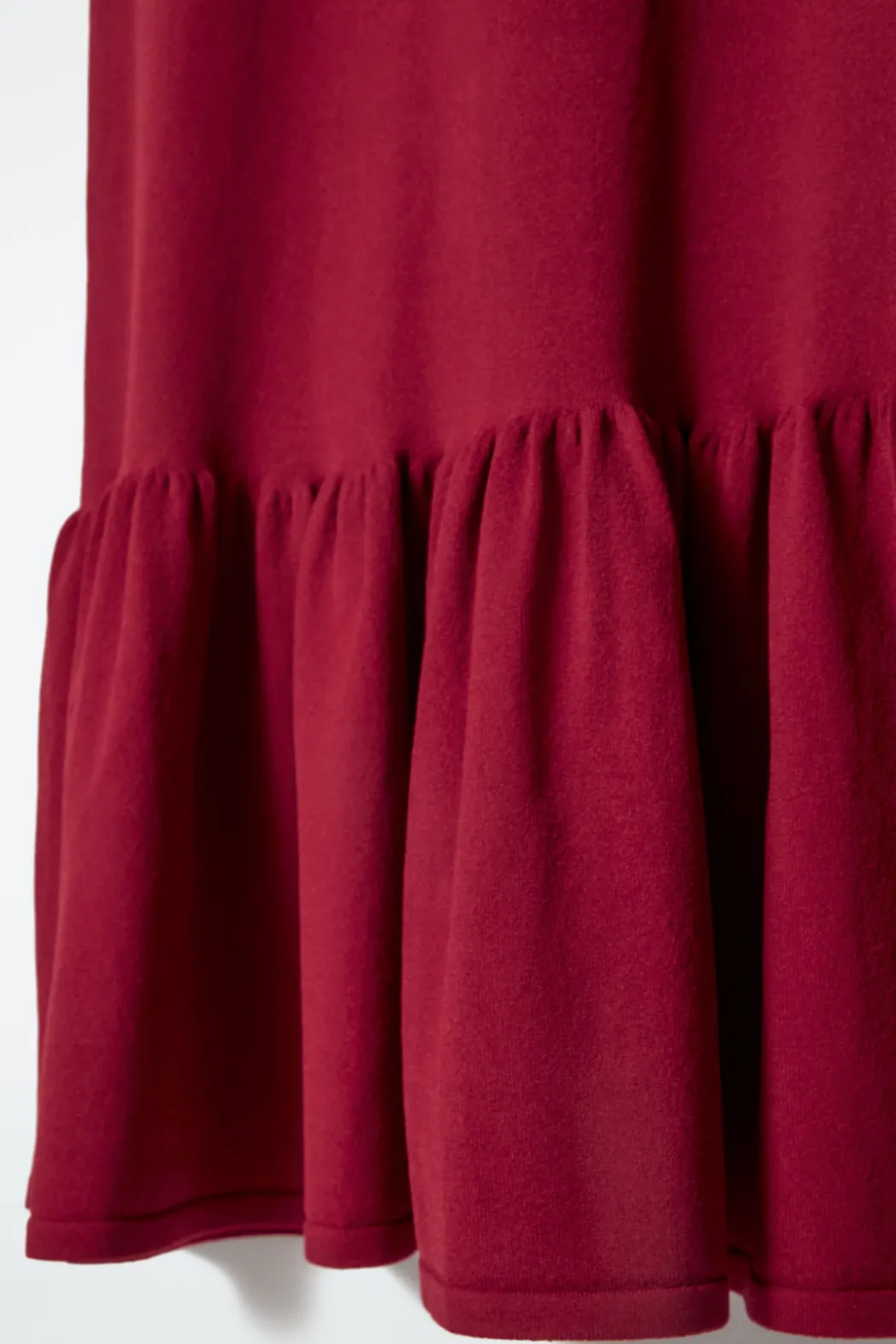 Best COS KNITTED RUFFLED-HEM MIDI DRESS DARK RED