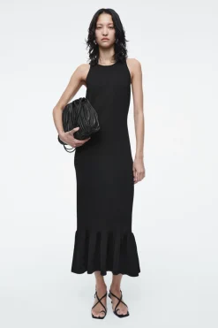 Online COS KNITTED RUFFLED-HEM MIDI DRESS BLACK