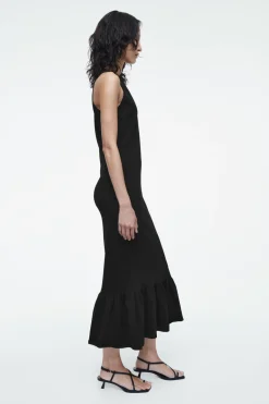 Online COS KNITTED RUFFLED-HEM MIDI DRESS BLACK