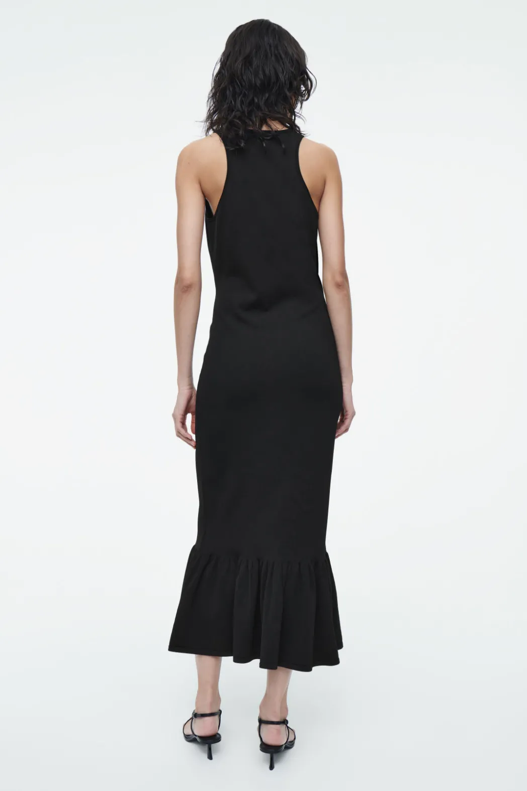 Online COS KNITTED RUFFLED-HEM MIDI DRESS BLACK