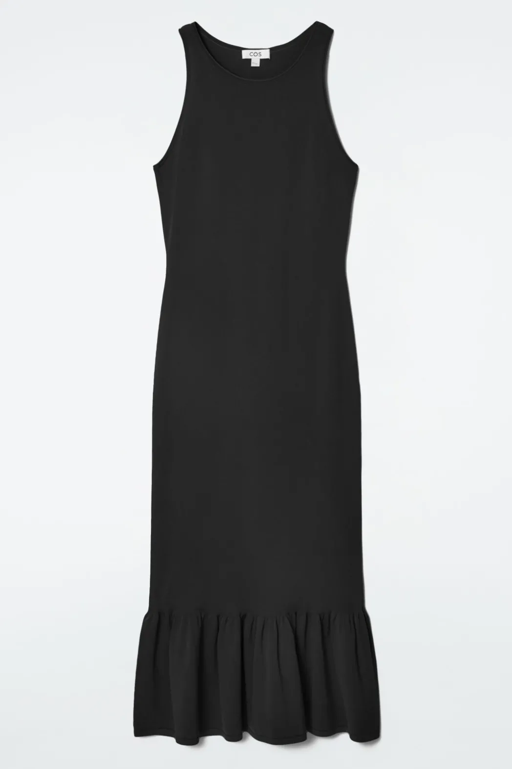 Online COS KNITTED RUFFLED-HEM MIDI DRESS BLACK