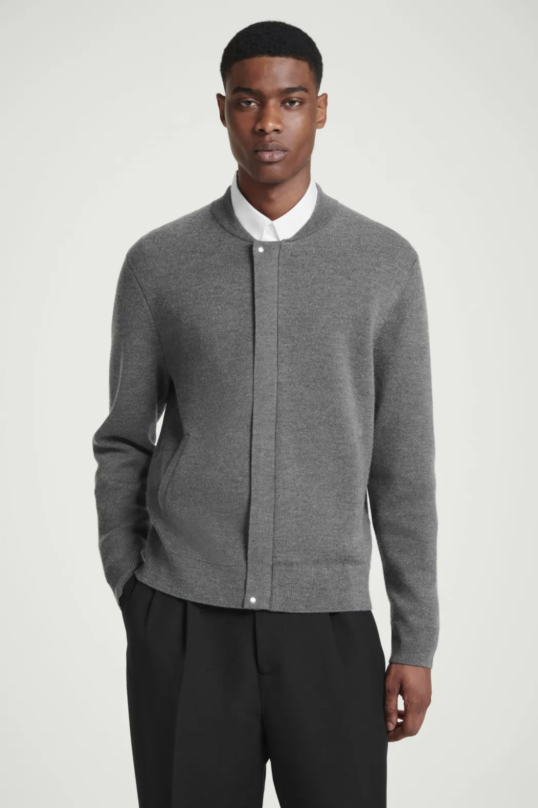 New COS KNITTED WOOL BOMBER JACKET GRAY