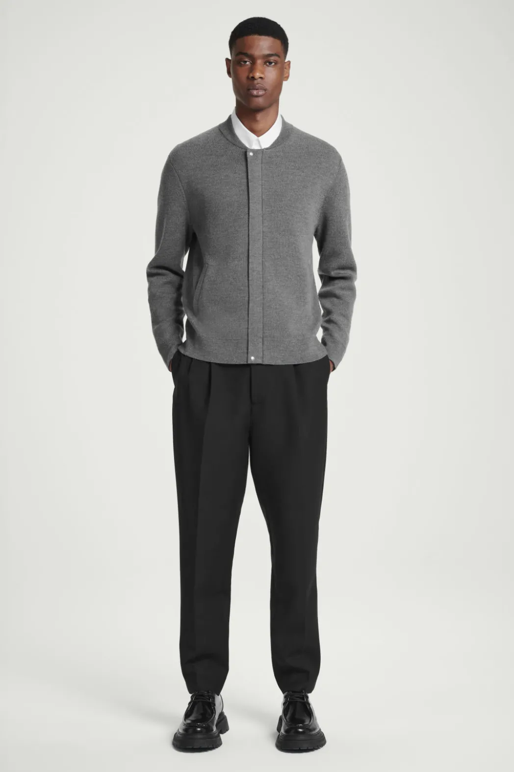 New COS KNITTED WOOL BOMBER JACKET GRAY