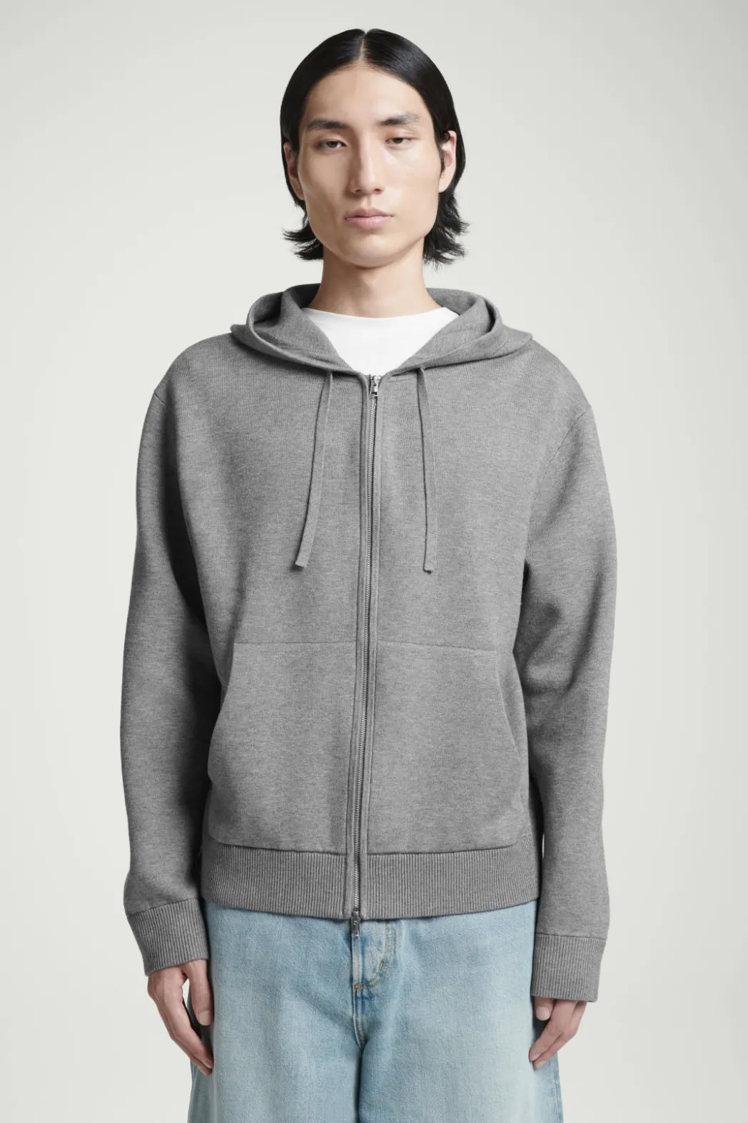 Clearance COS KNITTED ZIP-UP HOODIE GRAY MÉLANGE