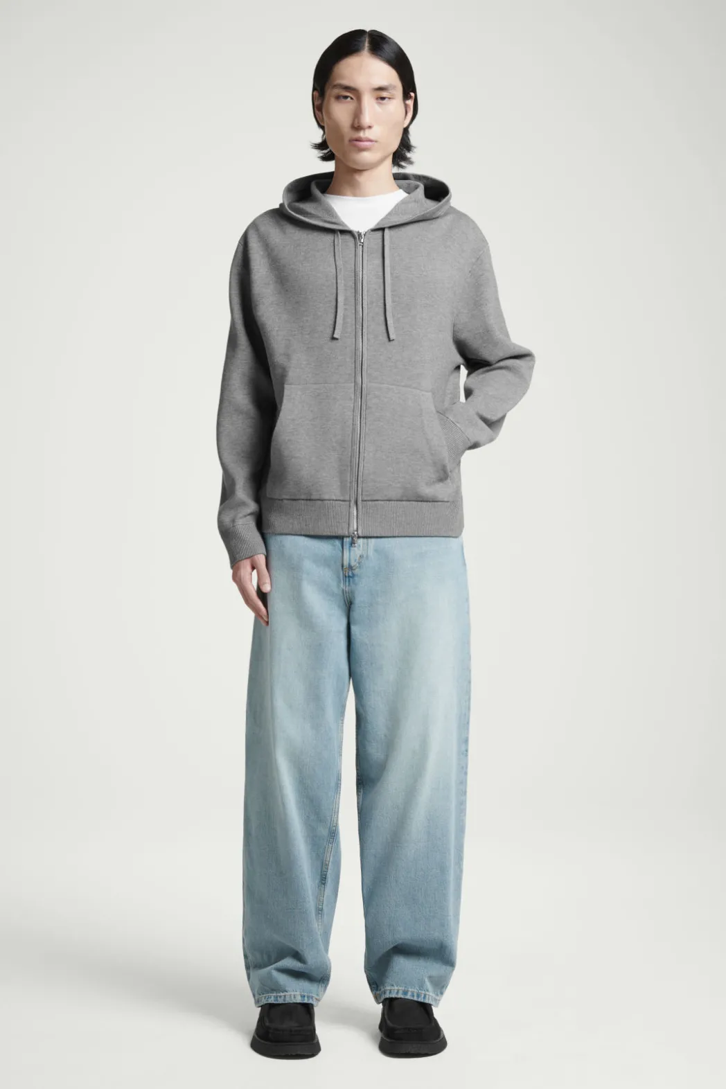 Clearance COS KNITTED ZIP-UP HOODIE GRAY MÉLANGE