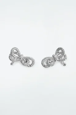 Outlet COS KNOTTED BOW CRYSTAL CLIMBER EARRINGS SILVER