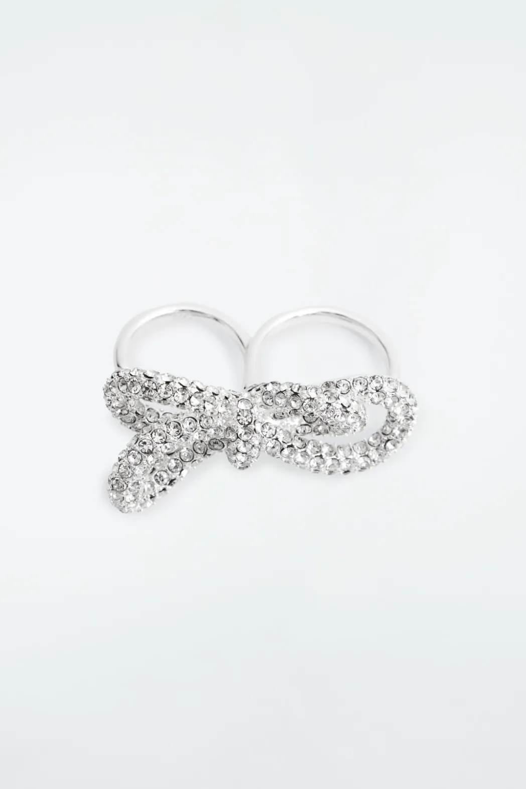 COS KNOTTED BOW CRYSTAL DOUBLE-FINGER RING SILVER