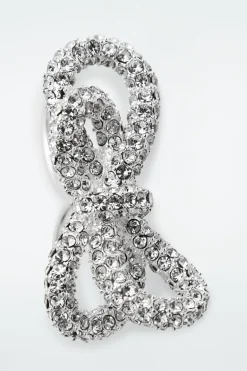 COS KNOTTED BOW CRYSTAL DOUBLE-FINGER RING SILVER