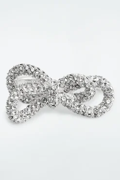 COS KNOTTED BOW CRYSTAL DOUBLE-FINGER RING SILVER