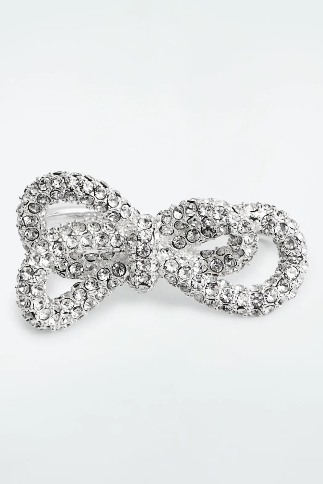 COS KNOTTED BOW CRYSTAL DOUBLE-FINGER RING SILVER