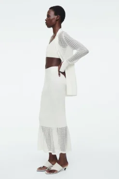 COS LACE-STITCH RIBBED-KNIT MIDI SKIRT IVORY